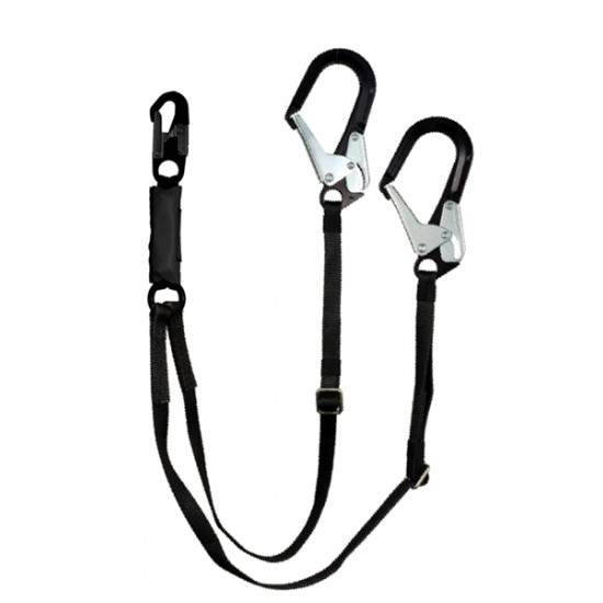 875-12B Adjustable Dual Leg 6-12 ft. Free Fall Lanyard - 2 1/2" Steel Ladder Hook (Black)