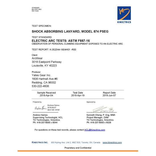 874 NEW FR 100% Tie Off & Tie-Back, 6 ft. w/6-12ft. Free Fall Potential